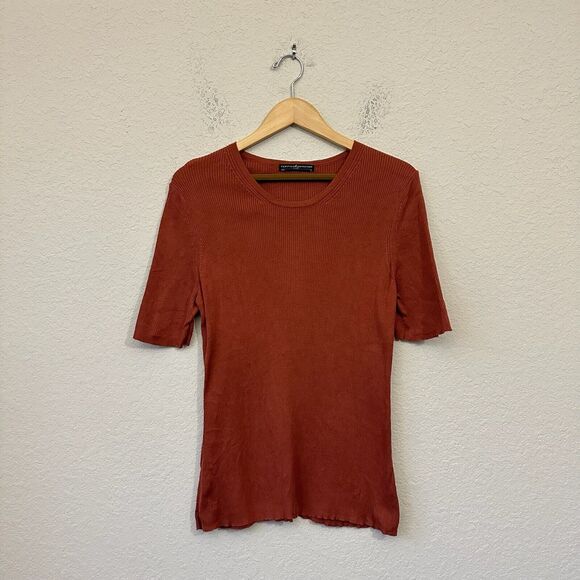 PERUVIAN CONNECTION Brown Knit Short Sleeve Top Round Neck - Picture 1 of 7